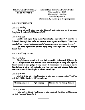 Đề thi học sinh giỏi cấp huyện môn Lịch sử Lớp 9 - Năm học 2016-2017 - Phòng giáo dục và đào tạo Cam Lộ (Có đáp án)